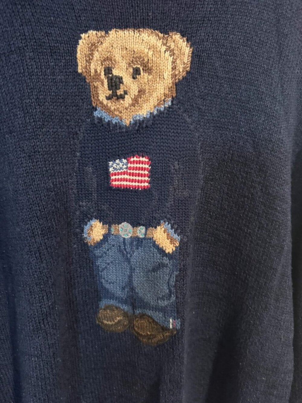 Polo Ralph Lauren Polo Bear Navy Cotton Knit Crewneck Pullover Sweater L - Picture 3 of 3